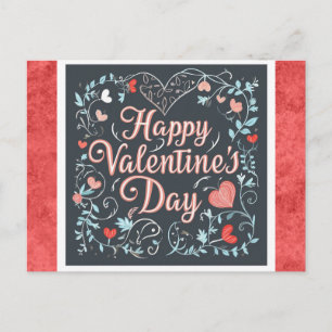 Carte Postale Valentines Jour Vintage Script Rouge Coeur Floral