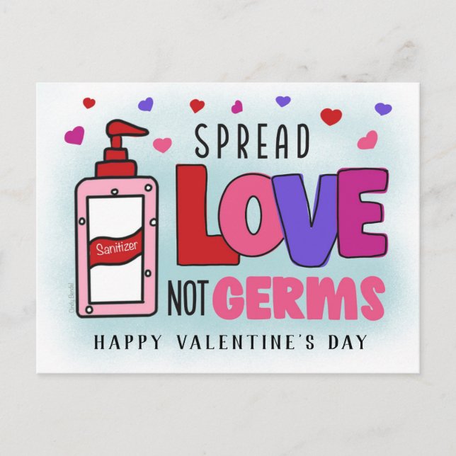Carte Postale Valentines Sanitizer à la main Étaler Amour Pas Ge (Devant)