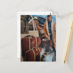 Carte Postale Valises Vintage Collage publicitaire Homme et Femm