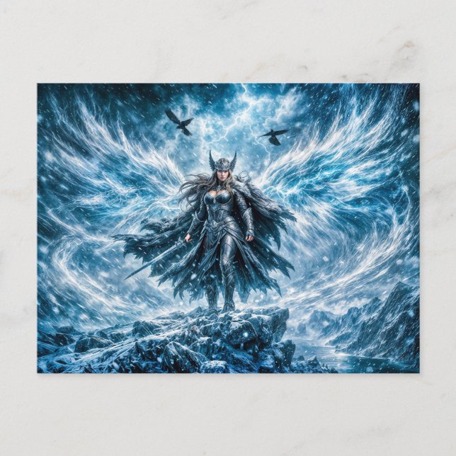 Carte Postale Valkyrie de Fantasy Dynamique dans une Atmosphère  (Devant)