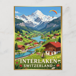 Carte Postale Vallée alpine d'Interlaken dans les Alpes suisses