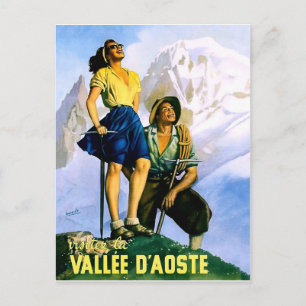 Carte Postale Vallée d'Aoste, couple d'alpinisme.Voyage vintage