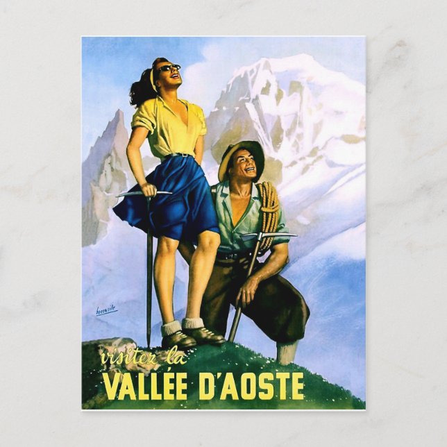 Carte Postale Vallée d'Aoste, couple d'alpinisme.Voyage vintage (Devant)