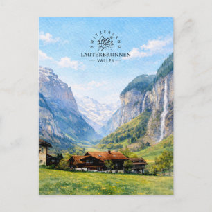 Carte Postale Vallée de Lauterbrunnen Suisse Aquarelle
