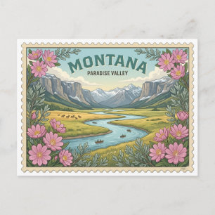Carte Postale Vallée paradisiaque vintage du Montana, rivière Ye