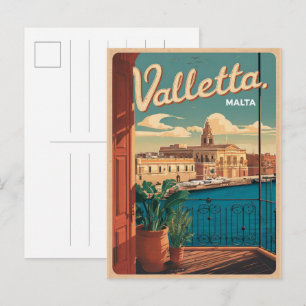 Carte Postale Valletta vintage, Malte souvenirs de voyage et cad