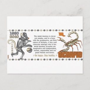 Carte Postale ValxArt Zodiac Scorpio Métal Singe 1980 1920