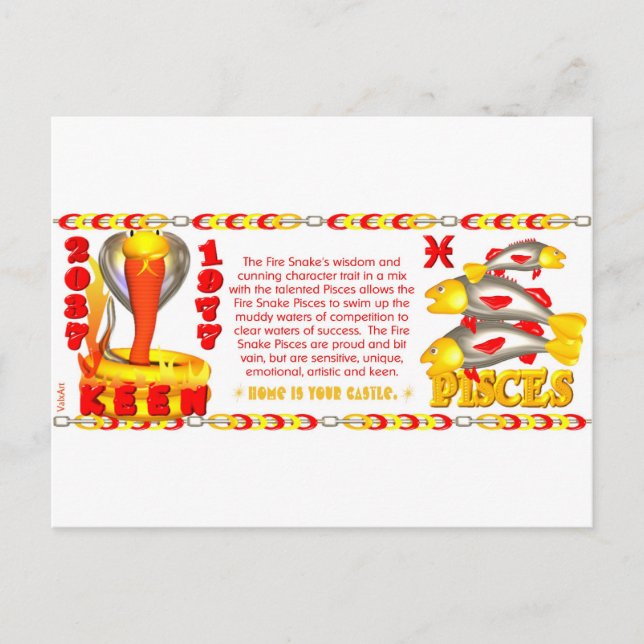 Carte Postale Valxart zodiaque feu serpent né Pisces (Devant)