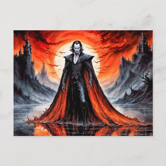 Carte Postale Vampire au clair de lune rouge (Devant)