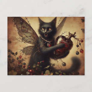 Carte Postale Vampire Cat Fairy Horreur tenant une bouteille