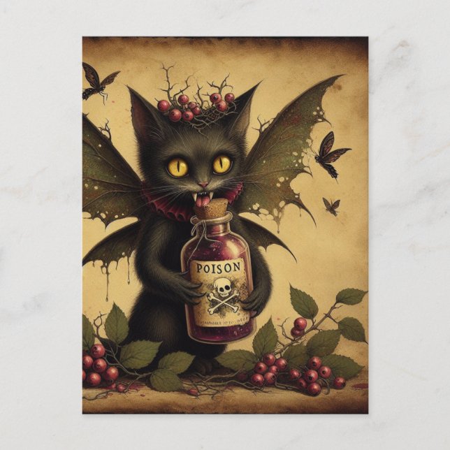 Carte Postale Vampire Chat Fairy Poison Bouteille Vintage (Devant)