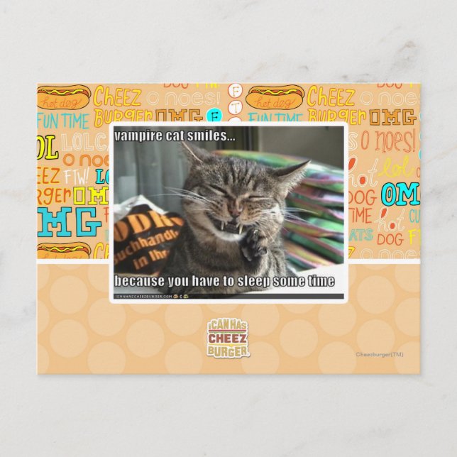 Carte Postale vampire chat sourit (Devant)