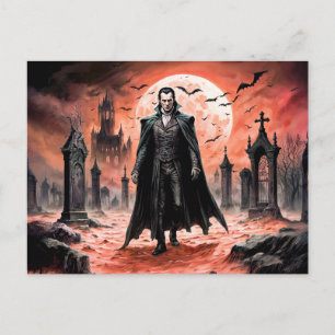 Carte Postale Vampire dans un cimetière au clair de lune