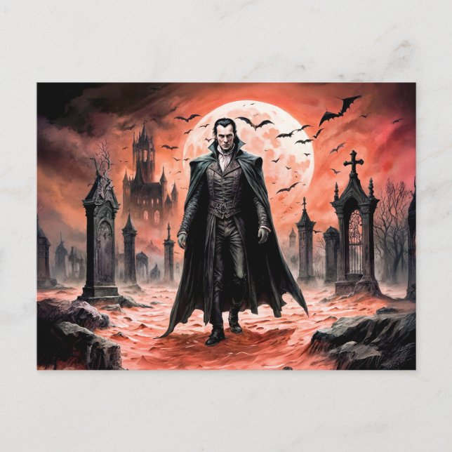Carte Postale Vampire dans un cimetière au clair de lune (Devant)