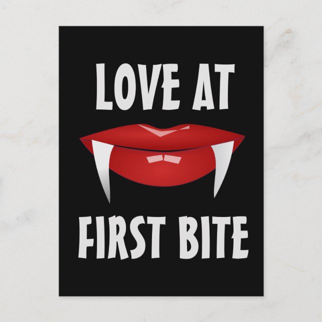 CARTE POSTALE VAMPIRE FEMME LIPS ROUGE AIMER PREMIER BITE (Devant)