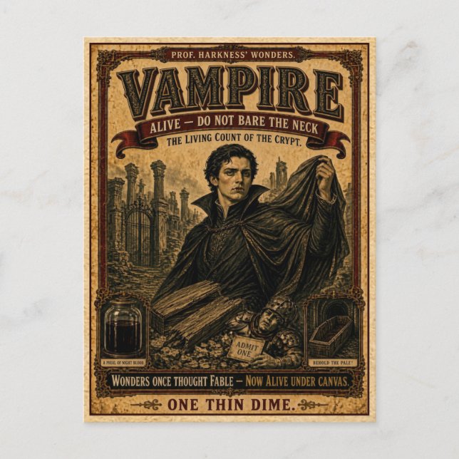 Carte Postale Vampire, Monstre de Cirque Vintage (Devant)