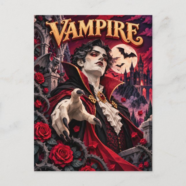 Carte Postale Vampire, Monstre de découpe de papier (Devant)