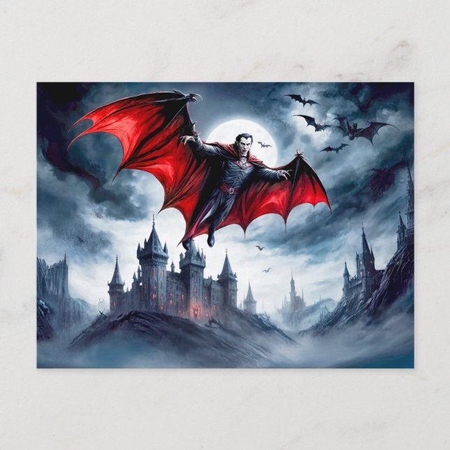 Carte Postale Vampire volant au-dessus du château (Devant)