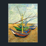 Carte Postale Van Gogh Bateaux de pêche sur la plage de Saintes<br><div class="desc">Bateaux de pêche sur la plage de Saintes Maries par Vincent van Gogh est une peinture maritime de post impressionnisme d'art vintage. Une scène marine océanique avec plusieurs voiliers de pêche sur une plage en France surplombant la mer avec plus de bateaux voiliers. À propos de l'artiste : Vincent Willem...</div>
