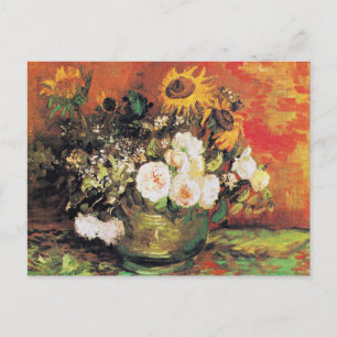 Carte Postale Van Gogh - Bowl avec des tournesols, Roses et autr