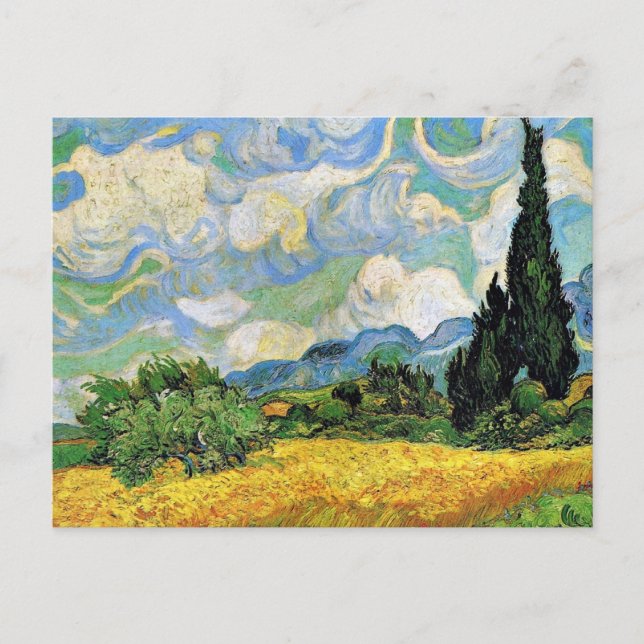Carte Postale Van Gogh - Champ de blé avec cyprès (Devant)