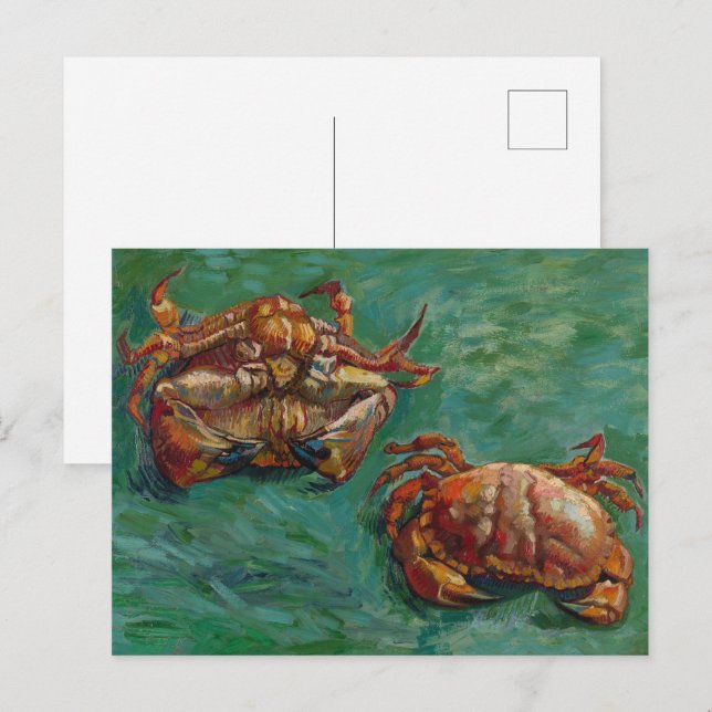 Carte Postale Van Gogh Deux Crabes Art Impressionniste Vert (Devant / Derrière)