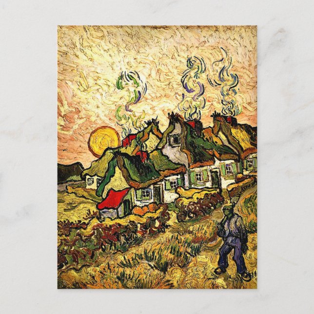 Carte Postale Van Gogh : Les chalets en chaume au soleil (Devant)