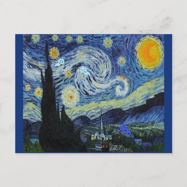 Carte Postale Van Gogh - Nuit étoilée - Parodie d'art,  (Devant)
