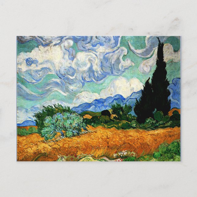 Carte Postale Van Gogh peinture, Wheatfield avec Cypress Tree (Devant)