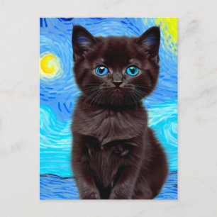 Carte Postale Van Gogh Starry Night Black Cat