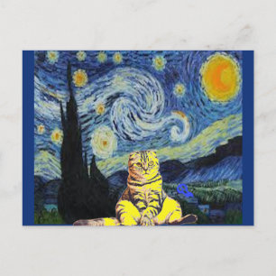 Carte Postale Van Gogh - Starry Night, Cat Art Parody,  