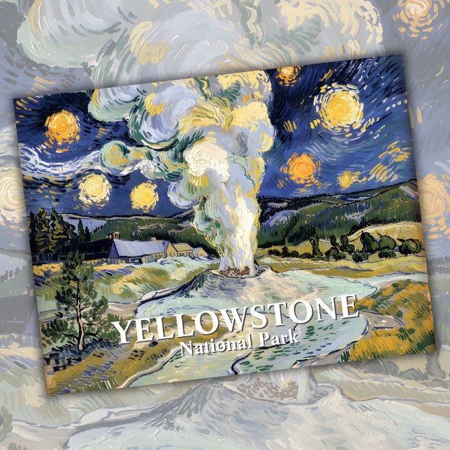 Carte Postale Van Gogh Starry Nuit Yellowstone Old Faithia Art (Van Gogh Starry Night Yellowstone Old Faithful Art Postcard)