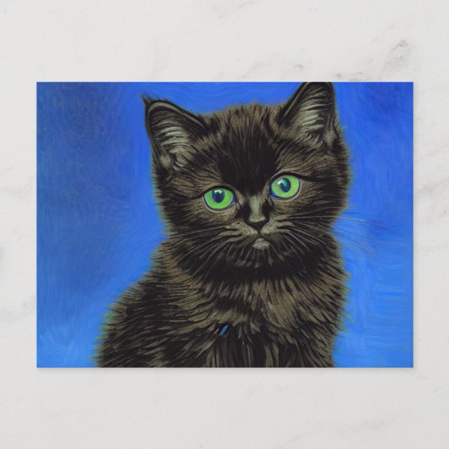 Carte Postale Van Gogh Style Kitten noir (Devant)