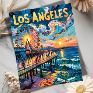 Carte Postale Van Gogh Style Los Angeles Pier Sunset Travel