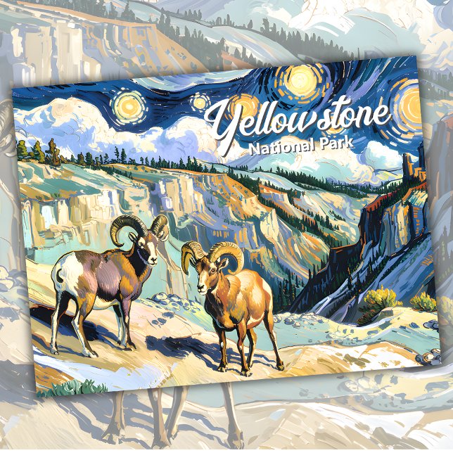 Carte Postale Van Gogh Style Yellowstone Bighorn Sheep Custom (Van Gogh Style Yellowstone Bighorn Sheep Custom Postcard)