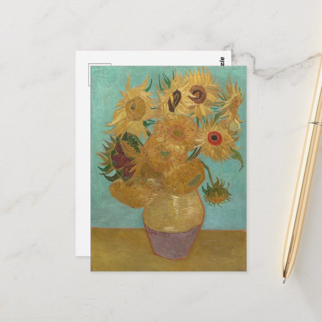 Carte Postale Van Gogh - Sunflowers, 3ème version, répétition (Devant/Arrière en situation)