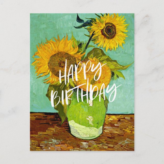 Carte Postale Van Gogh - Tournesols, Trois, Joyeux Anniversaire  (Devant)