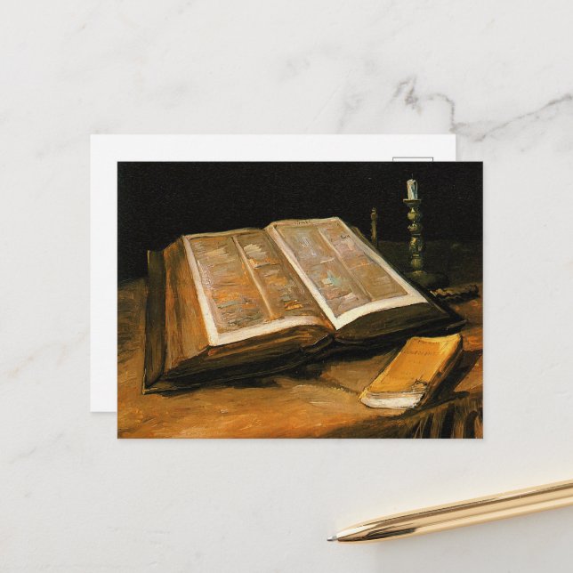 Carte Postale Van Gogh - Vie morte avec la Bible (Devant/Arrière en situation)