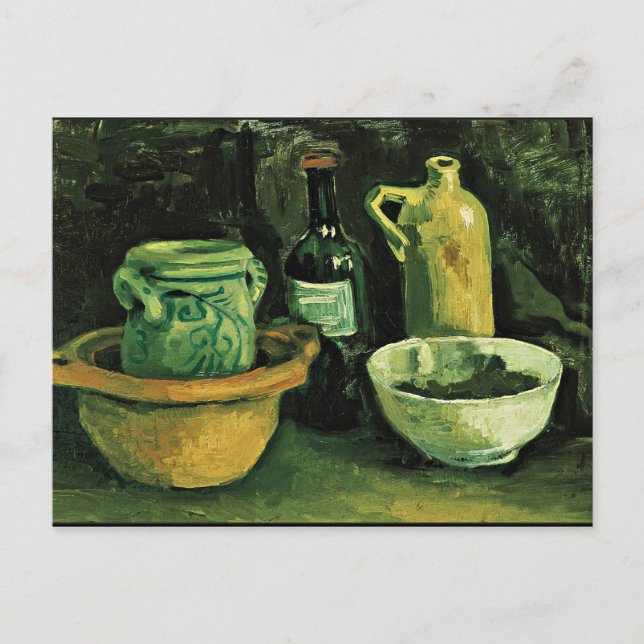 Carte Postale Van Gogh - Vie morte avec poterie et deux bouteill (Devant)