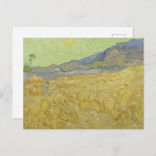 Carte Postale van Gogh Wheat Stacks with Reaper Yellow & Green (Devant / Derrière)