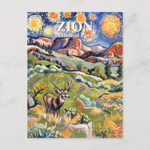 Carte Postale Van Gogh Zion Animal Cerf Coloré Canyon Personnali