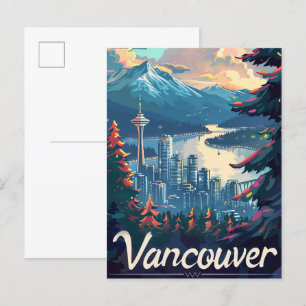 Carte Postale Vancouver Canada Vintage Retro Illustration de voy