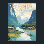 Carte Postale Vang Vieng Laos Travel Art Vintage<br><div class="desc">Vang Vieng design de déplacement vectoriel rétro. Vang Vieng est une petite ville au nord de Vientiane,  sur la rivière Nam Song au Laos. Il est entouré de montagnes calcaires et de grottes.</div>