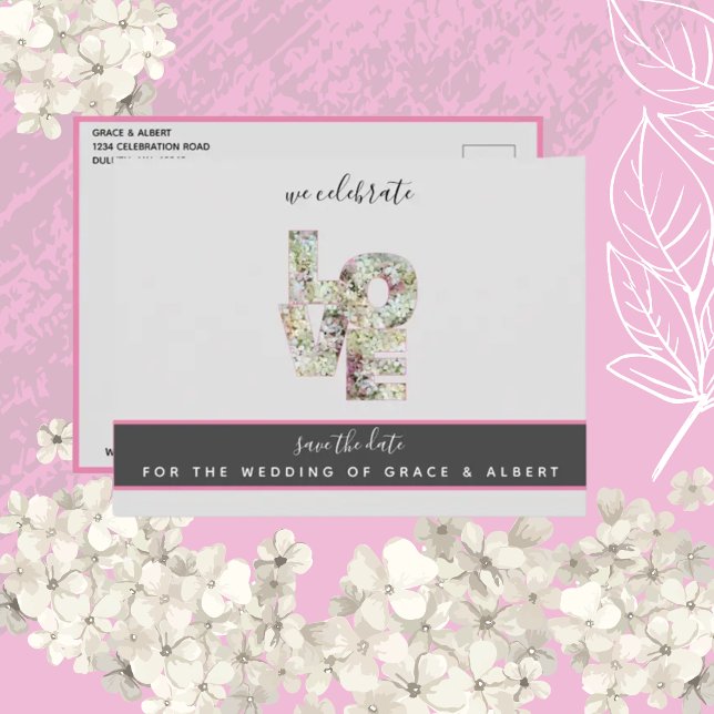 Carte Postale Vanilla Strawberry Hydrangeas Mariage Date de sauv (Créateur téléchargé)