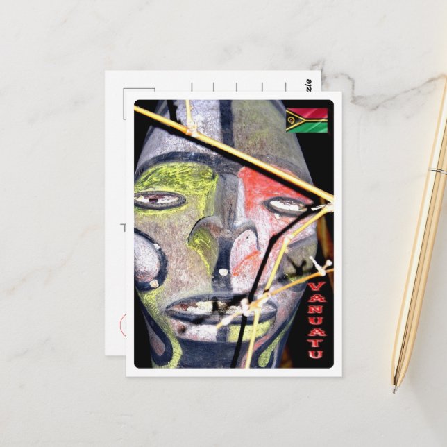 Carte Postale Vanuatu - Masque - (Devant/Arrière en situation)