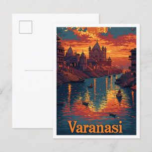 Carte Postale Varanasi Inde Art Vintage Illustration de voyage