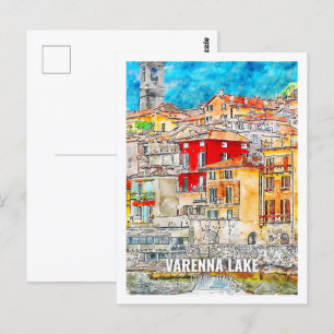 Carte Postale Varenna Lake Côme Italie Fameux Voyage Aquarelle