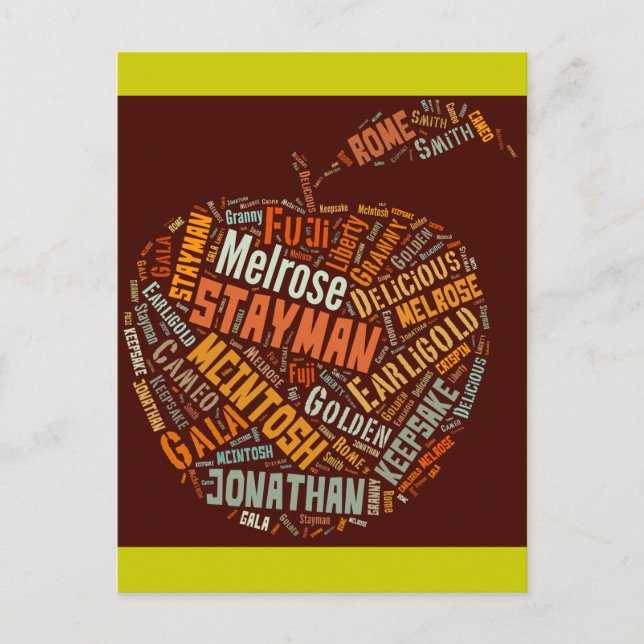 Carte Postale Variétés de pommes en art typographique (Devant)