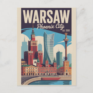 Carte Postale Varsovie Pologne Rétro Ciel Cityscape Voyage