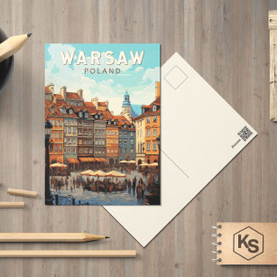 Carte Postale Varsovie Pologne Travel Art Vintage